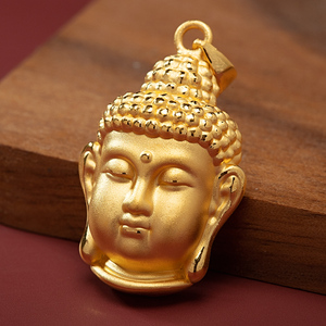 黄金佛吊坠999足金如来佛头佛祖3d硬金纯金挂坠编绳项链男女送礼