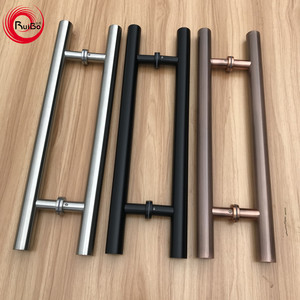 厂家直销600长h型201不锈钢圆管双开门把手不锈钢玻璃门对装拉手