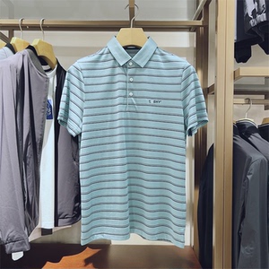 leshy乐士高端男装polo衫 条纹商务绅士休闲短袖翻领t恤79%桑蚕丝