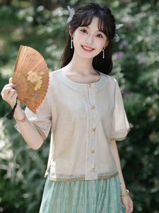 宋制对襟短衫改良汉服女短袖新中式国风外搭开衫夏季薄款古风外衫