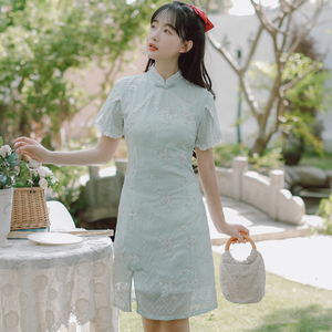 民国风旗袍年轻少女款学生复古女装茶服夏季裙子小个子改良连衣裙