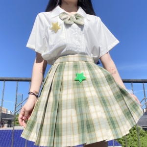 抹茶威化jk制服裙正版日系女生学院风高腰绿格子百褶短裙校服套装