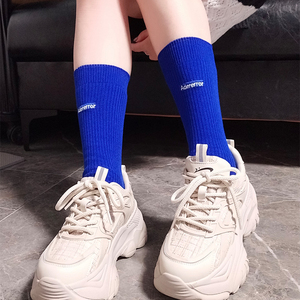 ader双针长袜克莱因蓝袜子女潮牌中筒韩国潮袜宝蓝色袜运动男ins