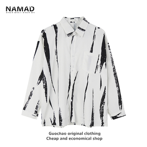 NAMAD日系潮牌下摆割烂文艺设计感条纹衬衫男生夏季薄款长袖衬衣