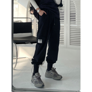 thelight2021春夏新款休闲卫裤女黑灰松紧腰九分束脚裤复古宽松bf