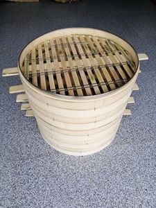纯手工竹制蒸笼大号43/52厘米商用安庆圆形不锈钢口包子竹笼