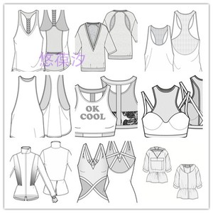 w076女装运动休闲时装服装设计模板ai源文件设计素材矢量图款式图