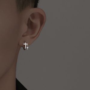 S925银耳环耳钉男潮男美式新潮个性双十字架小众设计感男士耳饰品