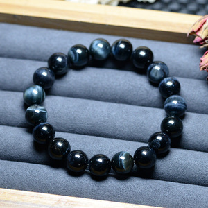 天然蓝虎眼石手链男女款蓝色猫眼石虎睛石手串2022手饰品单圈男友