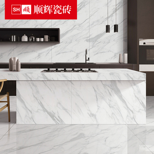 顺辉瓷砖 客厅地砖通体大理石磁砖750x1500背景墙加白加厚 丹青石
