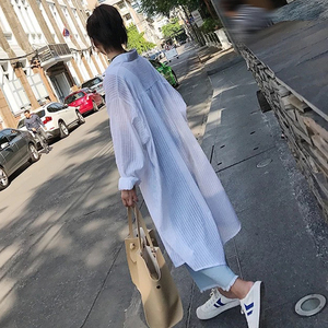 超长开衫女春夏季韩版bf潮中长款白色防晒衣宽松衬衫薄外套防晒衫