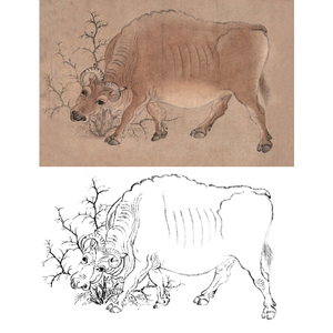 工笔画动物牛图初学者线描稿白描底稿勾线实物打印底稿l6285