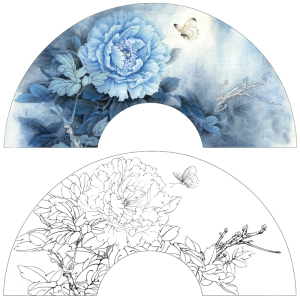 有步骤工笔牡丹扇面折扇工笔画白描底稿线描稿临摹实物打印稿l220