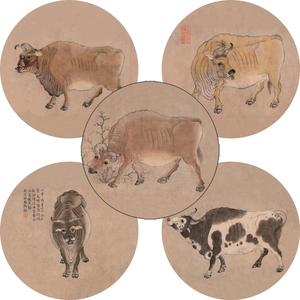 虐心薰衣草j淘宝唐韩滉五牛图国画白描线稿彩图电子版jpg/tif花鸟牛