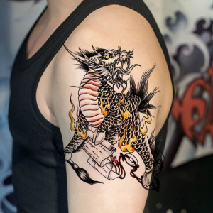 新款麒麟貔貅穷奇纹身贴防水男 持久花臂半臂手臂仿真刺青贴纸买