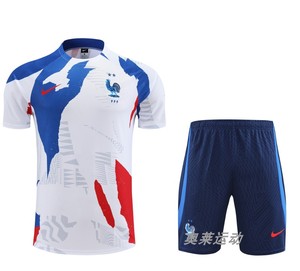 正品Nike/耐克22-23法国国家队赛前热身10号姆巴佩短袖足球训练服
