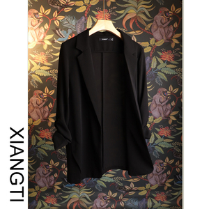 XT小西装外套女薄款春夏季2024新款黑色休闲垂感设计感九分袖雪纺