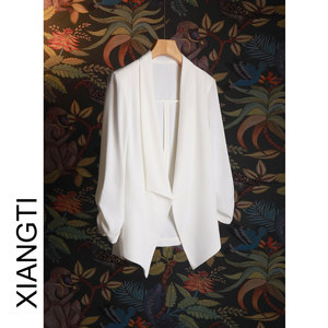 XT夏季七分袖西装外套女薄款开衫2024休闲白色高级感韩版雪纺上衣