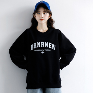 2023春季新款字母黑色圆领卫衣女宽松春秋薄款套头长袖上衣ins潮