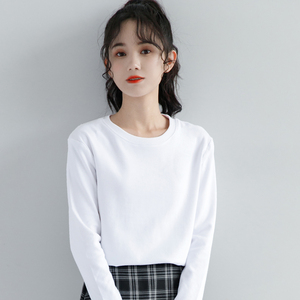 2022秋季新款白色长袖t恤女春秋纯色内搭打底衫简约百搭纯白上衣
