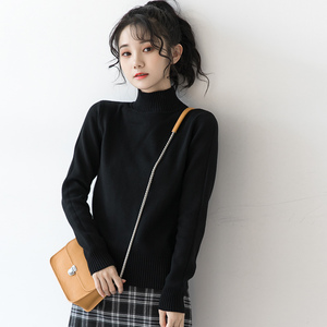 孜索2020秋冬季新款黑色毛衣女冬打底衫加厚中半高领宽松针织上衣