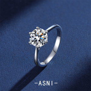 不掉色正品d色钻莫桑石戒指女18k金纯银1克拉2克铂金求婚结婚礼物