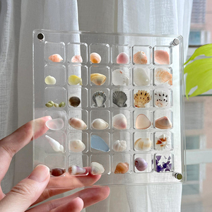 微贝盒子石头展示盒正方形透明相框收集海边海螺亚克力贝壳收纳盒