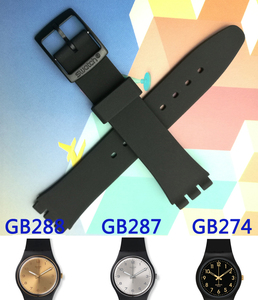 Swatch斯沃琪手表带 原装17mm硅胶表带 金色密码GB274GB288 GB287