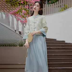 新中式唐装女中国风年轻款茶服套装高级感连衣裙2023新款女秋冬季