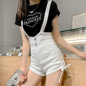 日系白色牛仔背带短裤女夏季薄款细带设计感炸街超火减龄吊带热裤