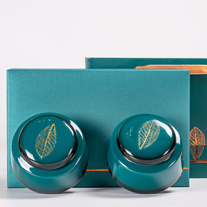 茶叶罐陶瓷中号密封罐绿茶礼盒套装高档盒子空盒包装一斤定制LOGO