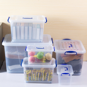 收纳箱透明食品级塑料有盖带盖滑轮大小号书籍整理储物箱置物盒子