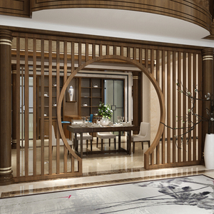 新中式月洞门实木隔断玄关客厅弧形屏风圆拱门仿古玄关月亮门定制