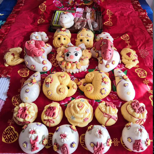 胶东威海岚宝喜事花饽饽宝宝抓周花馒头小孩满月百岁周岁喜饽饽