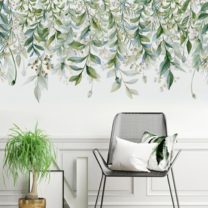 墙贴小清新绿叶花朵顶线贴客厅卧室墙面贴纸腰线贴田园风花丛