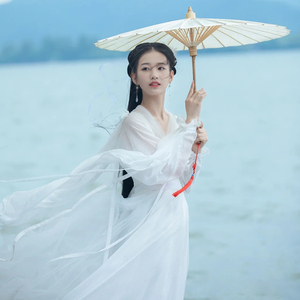 白色神明少女汉服女古装中国风超仙气古风飘逸古典舞蹈演出服夏款