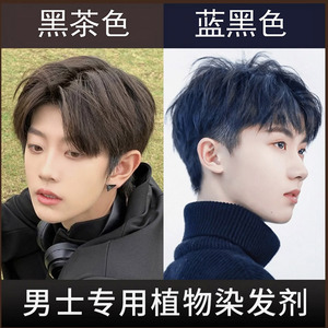 蓝黑色染发剂纯植物天然无刺激正品品牌染发膏男生专用遮白发免漂