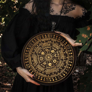祭坛星盘木质月相日历年轮盘witch水晶节气木制摆板仪式雕刻圆盘
