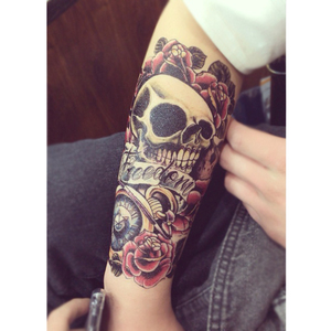泫雅风花臂纹身贴防水持久男女仿真暗黑系骷髅性感彩色韩国手臂