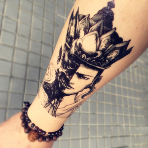 善恶一念之间暗黑风花臂纹身贴佛主持久防水男女手臂仿真刺青黑白