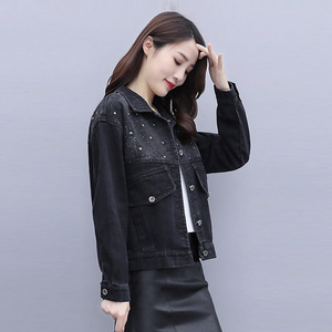 黑色牛仔外套女短款休闲宽松百搭2020春秋新款韩版镶钻上衣夹克潮