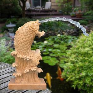 石雕喷水鱼晚霞红吐水鲤鱼园林景观鱼塘流水庭院假山喷泉流水摆件