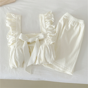 高级感带胸垫一体睡衣女夏季纯棉纱吊带两件套女士甜美家居服套装