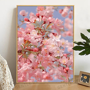 diy数字油画手工填充涂鸦画小清新花卉油彩画丙烯描绘海棠花挂画