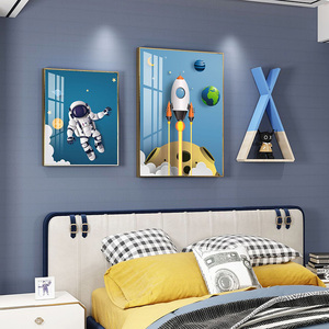 儿童房装饰画男孩房间太空人宇航员壁画卡通卧室床头背景墙面挂画