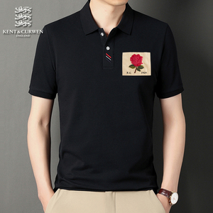 kent&curwen/肯迪文夏kc短袖t恤男玫瑰花刺绣polo衫纯棉重磅上衣