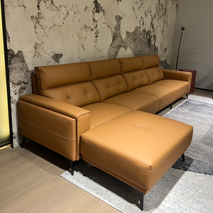 真皮沙发简约现代头层牛皮l型4人位直排客厅设计师样板房皮艺沙发