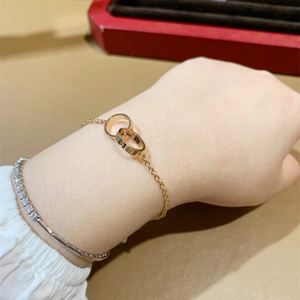 法国代购 cartier/卡地亚 love 双环手链 18k金圆环无钻 情侣手镯