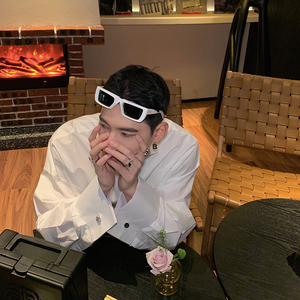 威廉威 南法贵族 白色廓形时髦袖扣衬衣男夏季宽松百搭外套上衣潮