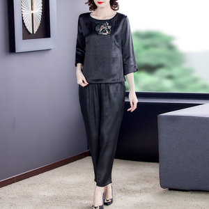 早秋贵夫人大牌真丝套装阔太太品牌桑蚕丝香云纱上衣裤子二件套女